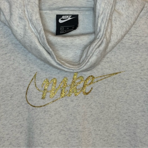 Nike Gray w/ Gold Glitter Swoosh Funnel-Neck Hoodie - Picture 3 of 5